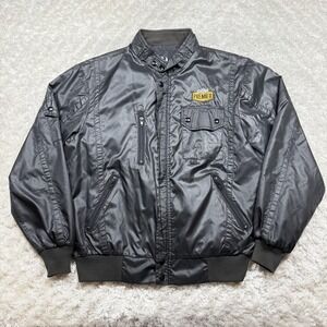 Vintage Premier Jacket Mens L Racing Bomber USA Windbreaker MBA 90s Satin Black